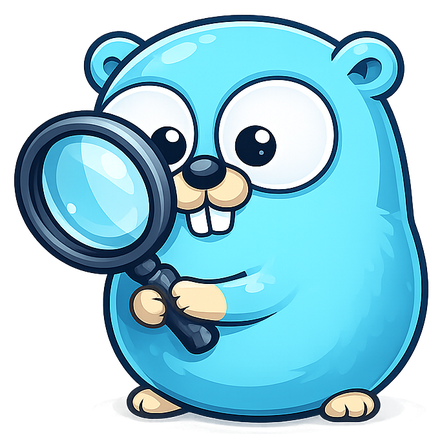 The gopdfrab gopher inspecting a PDF with a magnifying glass